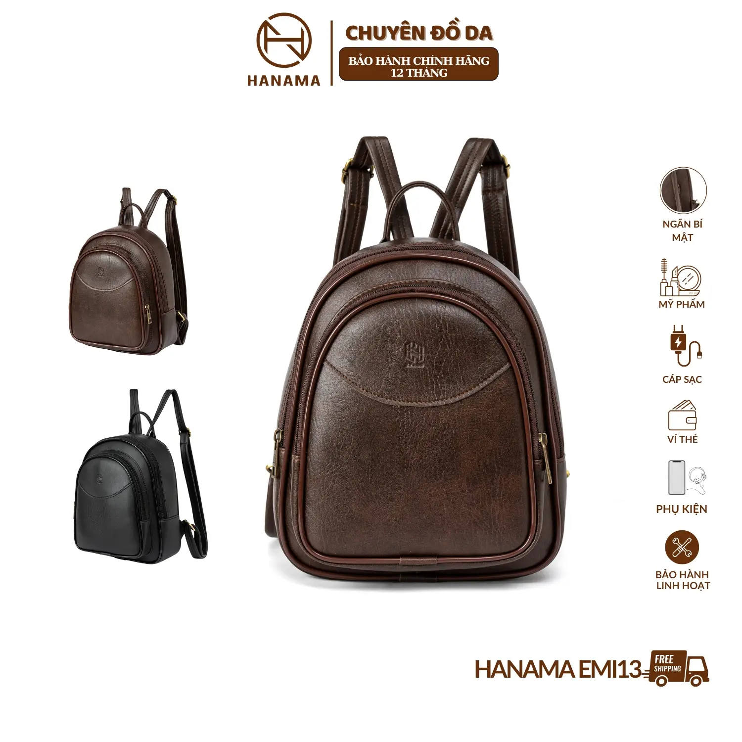 [DAILY_HANAMA]_Balo nữ Hanama Emi 13  Balo Dabag Đeo Vai size 26x 22 x 6cm có ngăn khóa bí mật