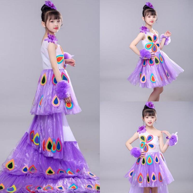 Quần Áo Bảo Vệ Môi Trường Cho Trẻ Em, Vật Liệu Thủ Công Tự Làm, Trình Diễn Thời Trang Tự Làm, Váy Tua Rua Đường Sàn Tạo Ra Riêng Cho Trẻ Mẫu Giáo, Năm 2024 2
