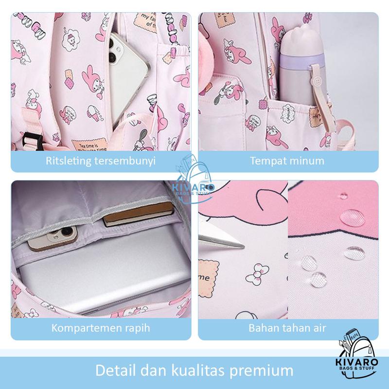 Tas Ransel Sanrio Besar SD SMP SMA Kuromi Pochacco Melody & Hello Kitty | CL08 Kivaro Anak Motif Fashion 8