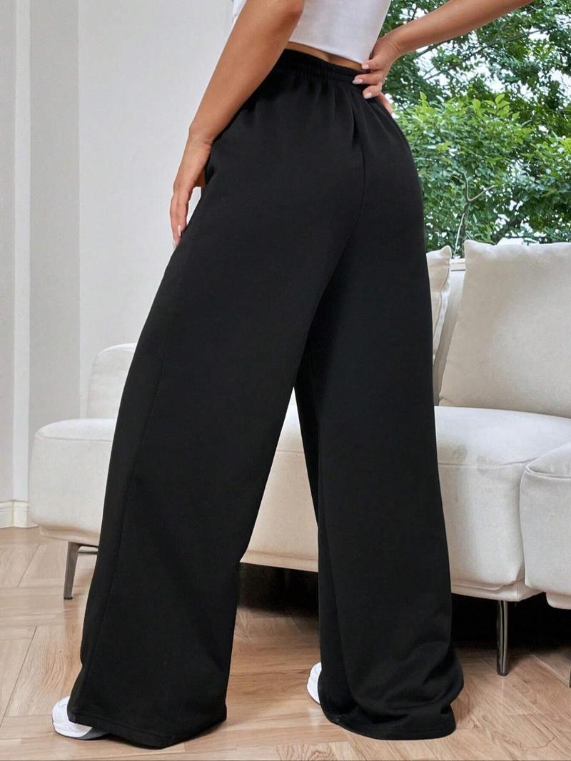 Product Introduction of 【Plus Size】 Solid Elastic Waist Straight Leg Pants, Casual Comfy High Waist Trousers for Daily Wear, Women's Bottoms for All Seasons 5