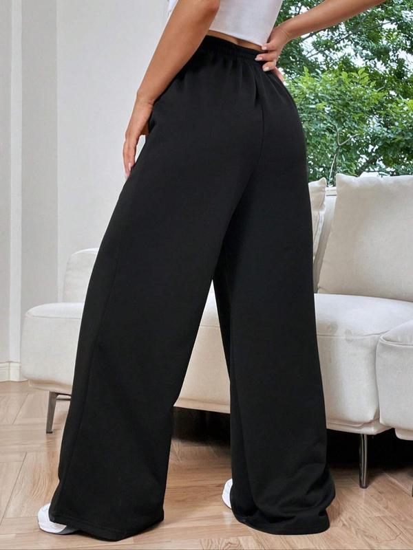 【Plus Size】 Solid Elastic Waist Straight Leg Pants, Casual Comfy High Waist Trousers for Daily Wear, Women's Bottoms for All Seasons 4