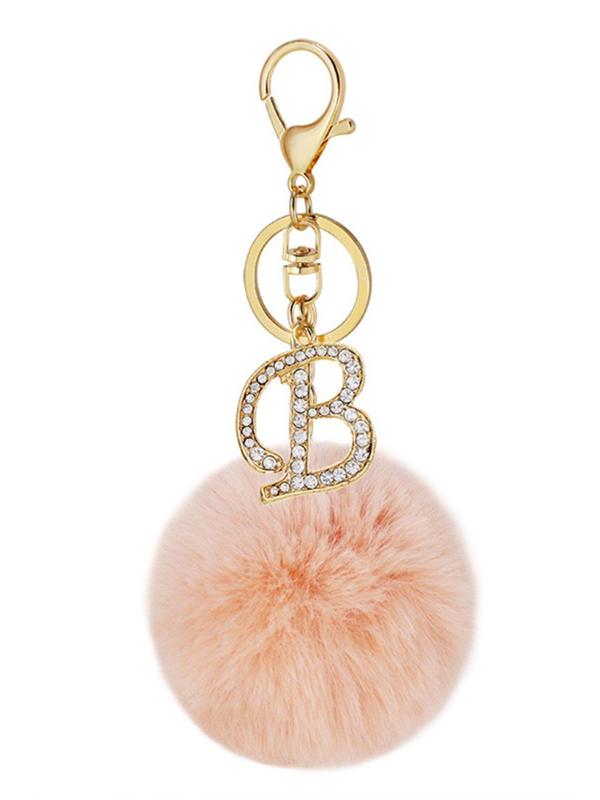 Women's Fashion 26 Letter & Pom Pom Design Keychain, Summer Cute Rhinestone Decor Keychain for Car Keys for Women & Girls, Trendy All-match Accessories As Birthday Gift 7