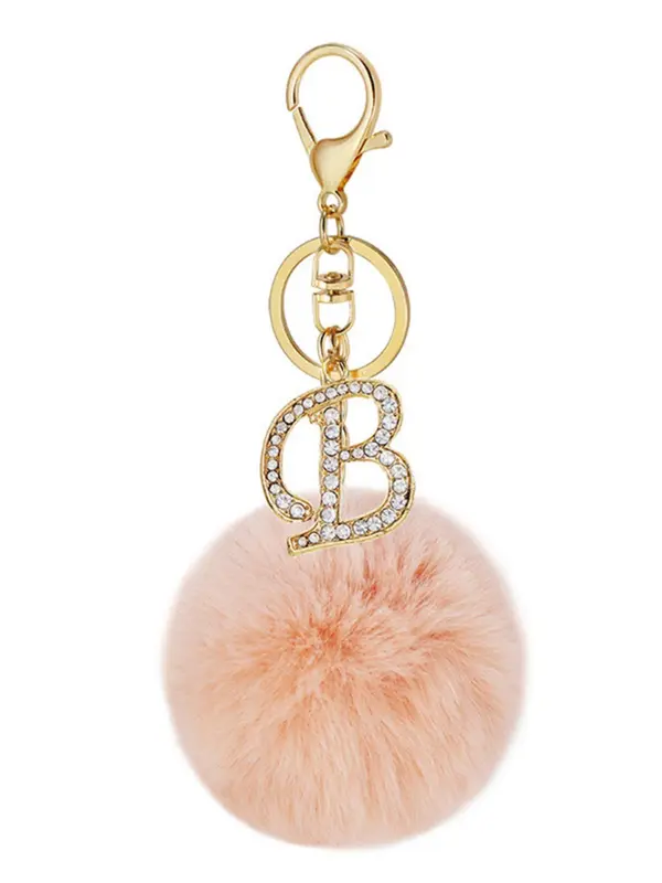 Women's Fashion 26 Letter & Pom Pom Design Keychain, Summer Cute Rhinestone Decor Keychain for Car Keys for Women & Girls, Trendy All-match Accessories As Birthday Gift 7