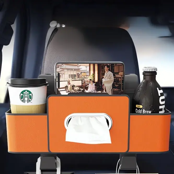 Car Rear Storage Bag Multifunctional Car Seat Back Storage Bag Tissue Box Cup Holder Hook Organizer