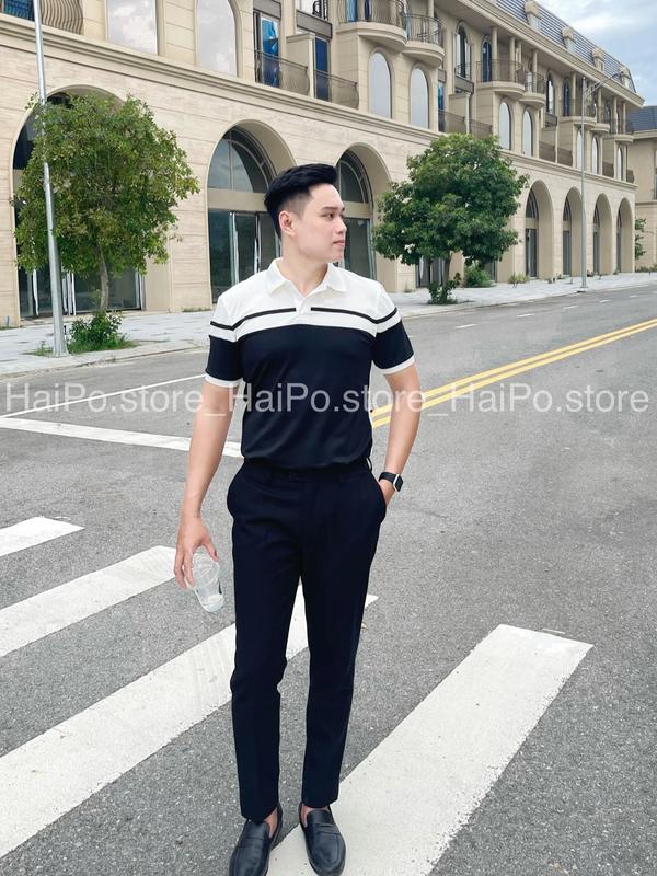 HAIPO014/15- Áo Polo nam vải poly cá sấu phối đen trắng, co dãn 4 chiều, thiết kế form dáng chuẩn phối màu