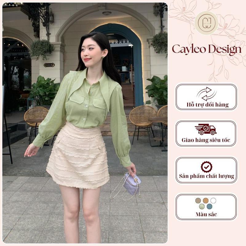 Áo Sơ Mi Vải Linen Cổ Nhọn Thương Cây Leo Design Trẻ Trung Thanh Lịch Nữ Top Min6823