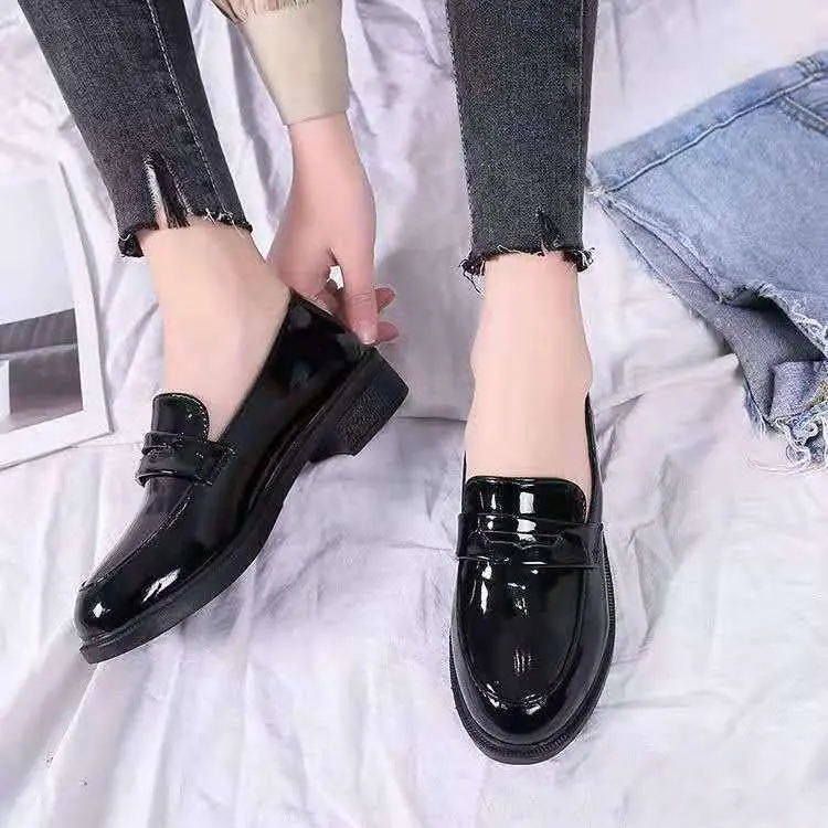 Giày Da, Phong Cách Anh Quốc Giày Lười Nữ, Dễ Phối Đồ, Giày Cao Gót, Giày Nữ Ngoại Cỡ 42 Và 44, Thích Hợp Cho Học Sinh Mùa Thu 2