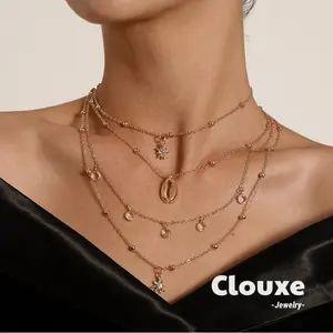 【Clouxe】Kalung Wanita Bertingkat dengan Liontin Bintang Enam Berlian Padat dan Cangkang Kerang Berlian F373