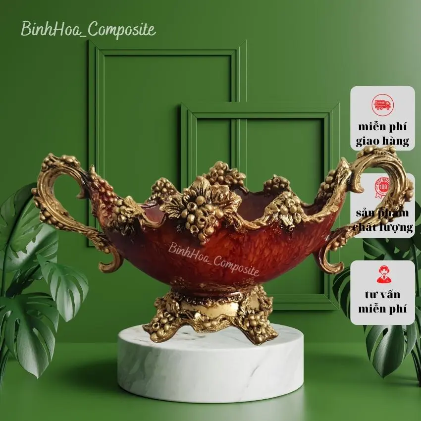 Bình hoa bát thuyền composite mã bh67, lọ cắm hoa cao cấp, lọ hoa trang trí, lọ hoa decor Decor Phòng