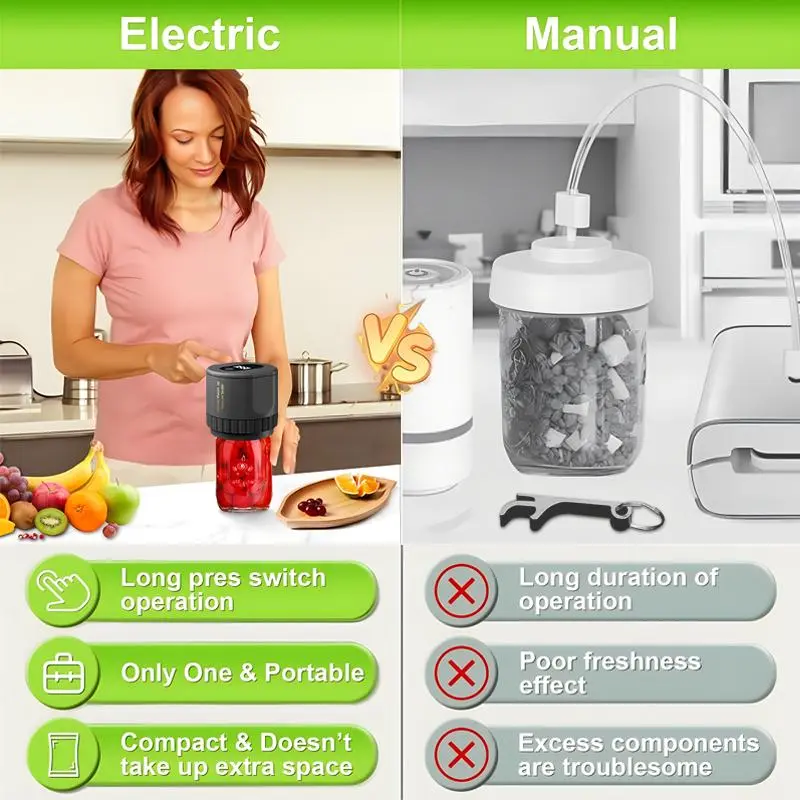 Household Automatic Jar Vacuum Sealer, 2 Counts Portable Electric Food Sealer, Vacuum Sealer Machine For Home Kitchen 3