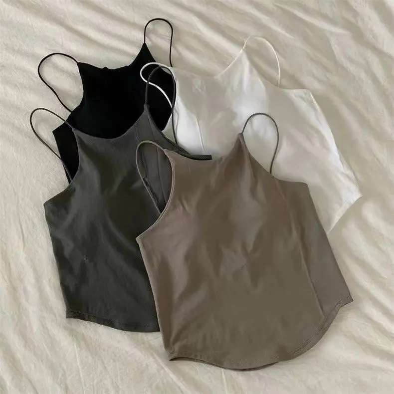 Factory Direct Sale Slim Fit Camisole with Chest Pads Short Sleeveless Sports Top for Women