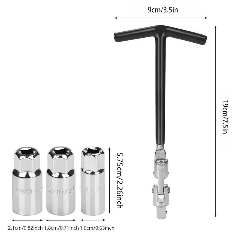 Car Spark Plug Socket Wrench Set, T-handle Car Spark Plug Wrench with 3-size Sockets, Universal Disassembly Tool for Car & Motorcycle 1