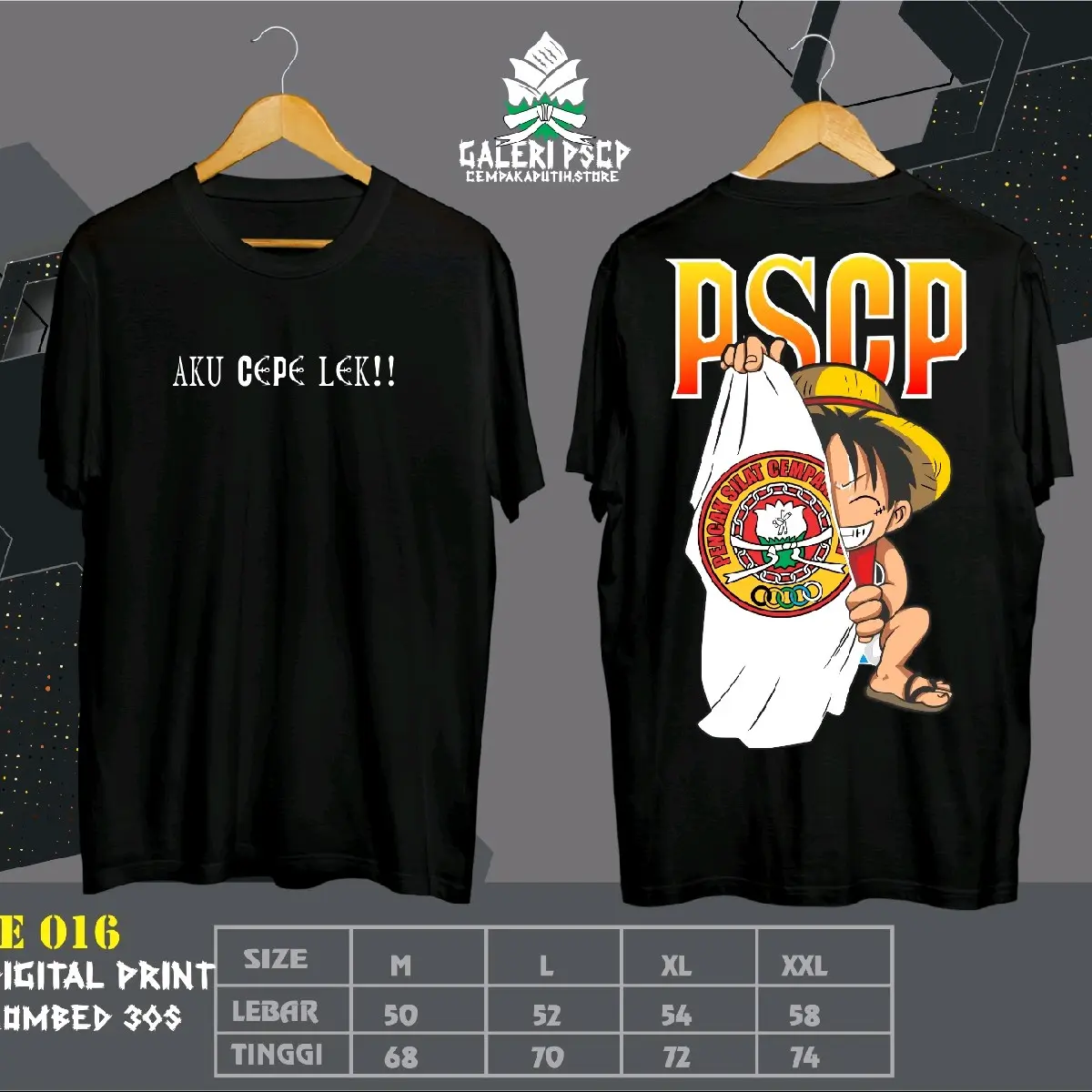 KAOS ONE PIECE PSCP Hitam Santai Slim-fitting