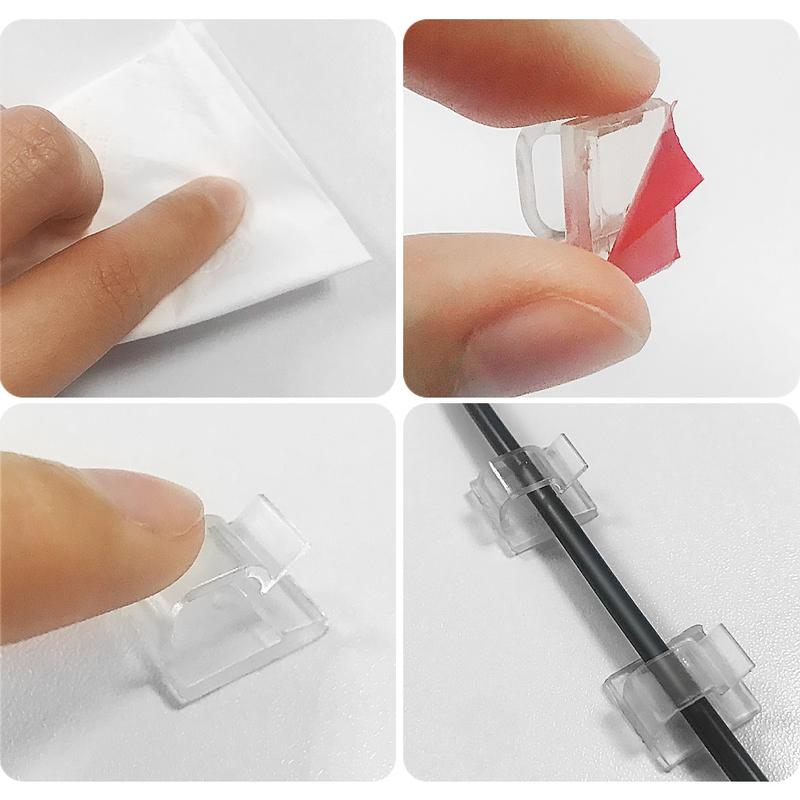 Accesz 20/50/100PCs self-adhesive USB cable clips desktop Cord Organizer management for keyboard mouse car home universal clip wire cable Winder 6