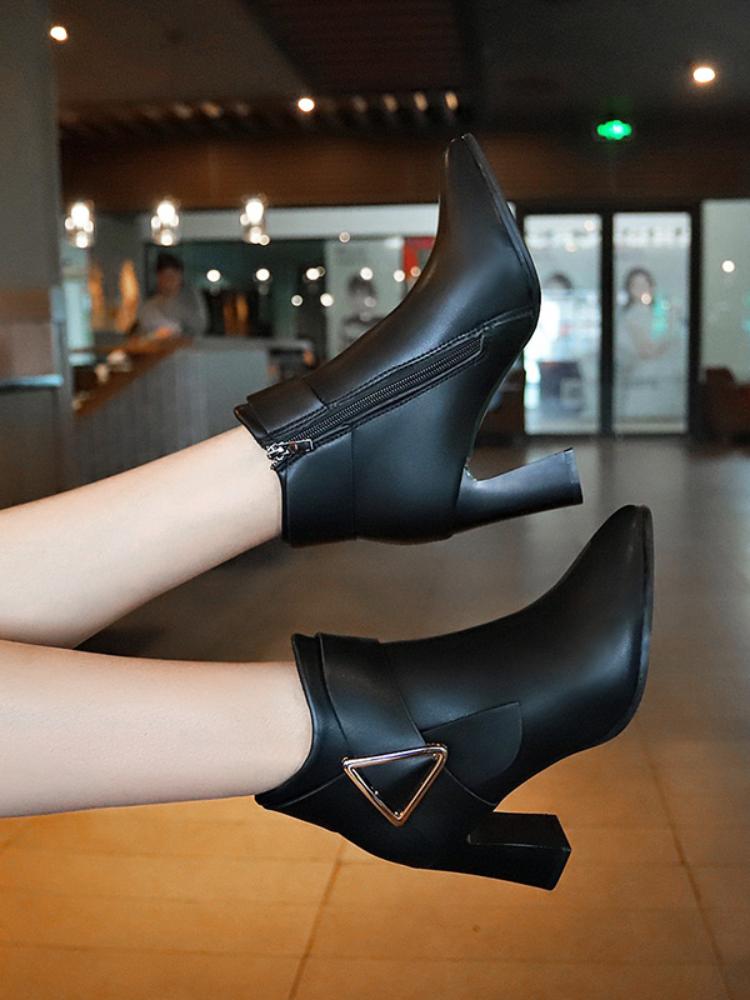 Product Introduction of Women's High Heels Short Boots Spring Autumn Belt Buckle Ankle Boots Female Bottes High Pu Leather Shoes Waterproof Woman Pumps Footwear Girl Walking Shoes Comfort 14