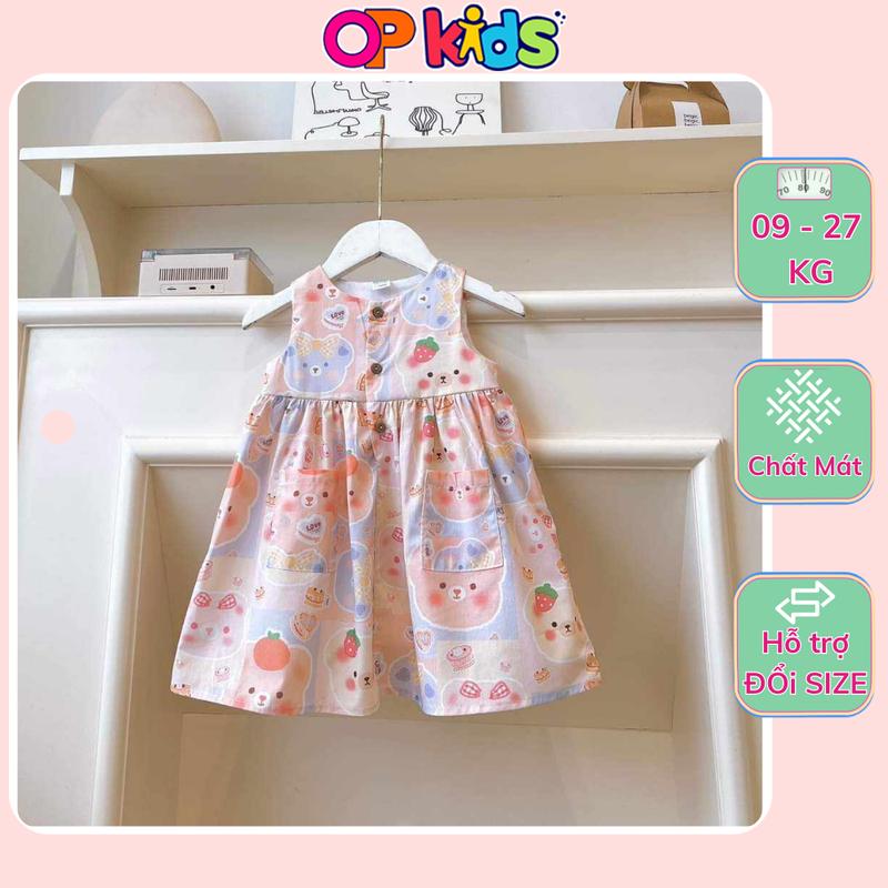 Váy Sát Nách cho bé gái hoạ tiết Gấu Hồng, thỏ hồng 2346 Op Kids cho bé gái từ 9 ~ 26 kg, đầm cho bé gái chơi noel, đầm bé gái chơi tết