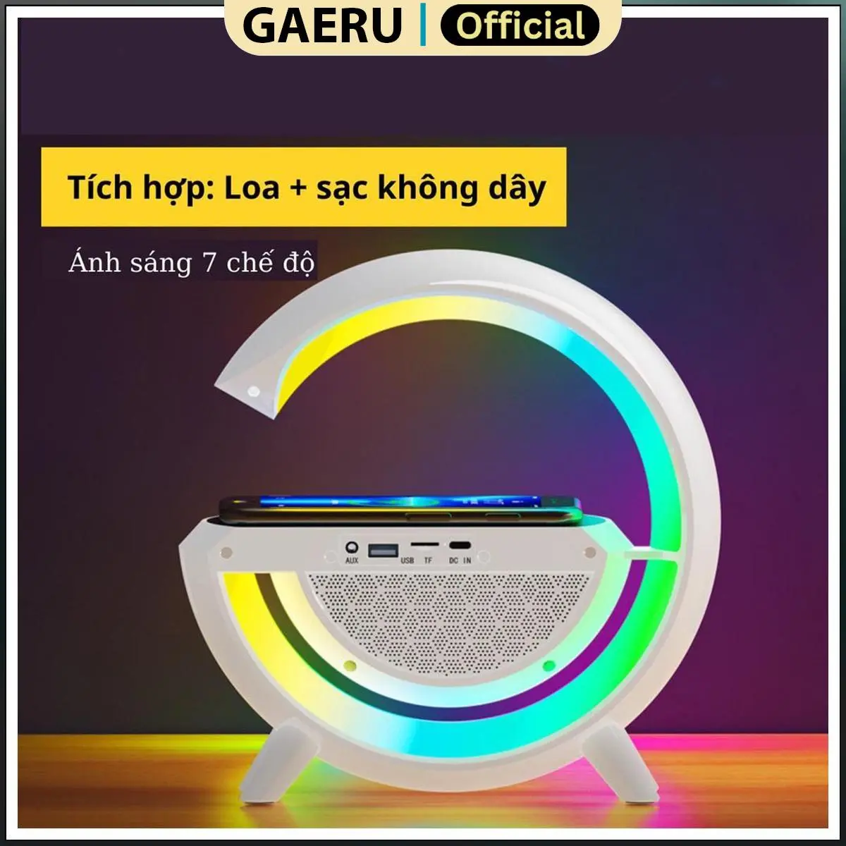 Loa GAERU Chữ G, Chế Độ Led RGB Tích Hợp Sạc không dây Siêu Tiện Lợi, Kết Hợp Micro Nghe Gọi [Hàng Chính Hãng] Củ Loa Bluetooth Nghe Nhạc không dây bộ sạc & bộ điều hợp