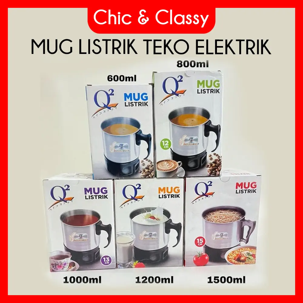 MUG LISTRIK || Teko Listrik Q2 11cm / 12cm / 13cm / 14cm / 15cm Pemanas Air Stainless