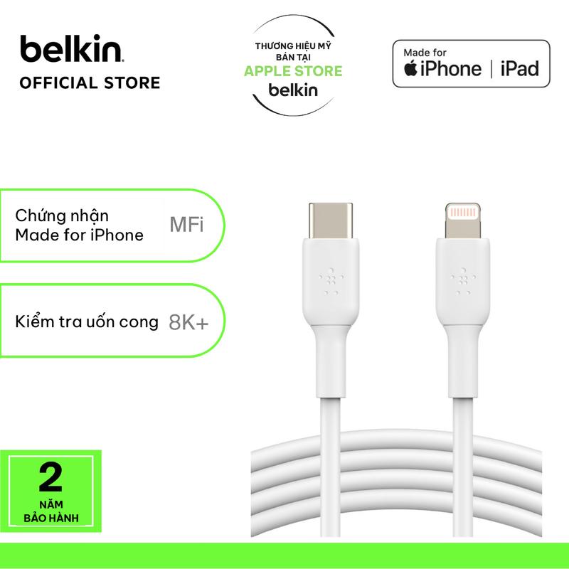 Belkin Cáp sạc nhanh USB-C to Lightning BOOST CHARGE 30W vỏ nhựa, chứng chỉ MFi - Bảo hành chính hãng 2 năm