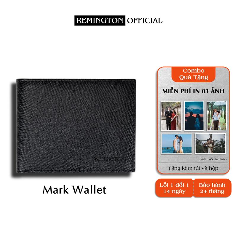 Ví nam mini nhỏ gọn Remington - Mark Wallet tặng kèm hộp, thiệp và túi giấy để làm quà tặng cho người yêu hoặc bố Kem Hình Chữ Nhật