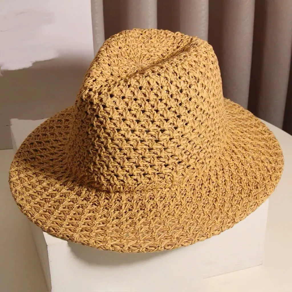 Mũ Bucket Dệt, Phong Cách Mùa Hè Cho Nữ, Phong Cách Nhật Bản, Thiết Kế Khoét Lỗ Và Thoáng Khí, Có Thể Gập Lại, Mũ Chống Nắng