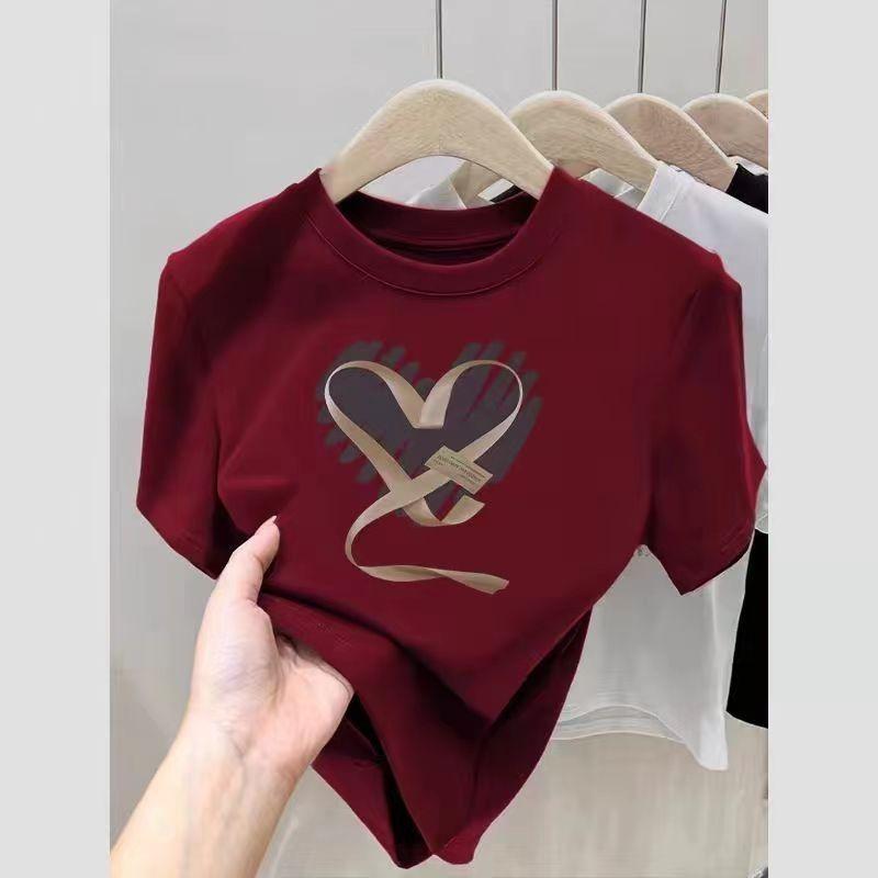 Product Introduction of Áo Thun ngắn Tay Cổ Điển Màu Đỏ Rượu Vang Vai Thường Dành Cho Nữ, Mỏng Vừa Vặn, Phong Cách Trẻ Trung Và Đẹp Trai, Áo Độc Đáo Mới Mùa Hè 2024, Được Thu Thập Bởi 1339 Người 2