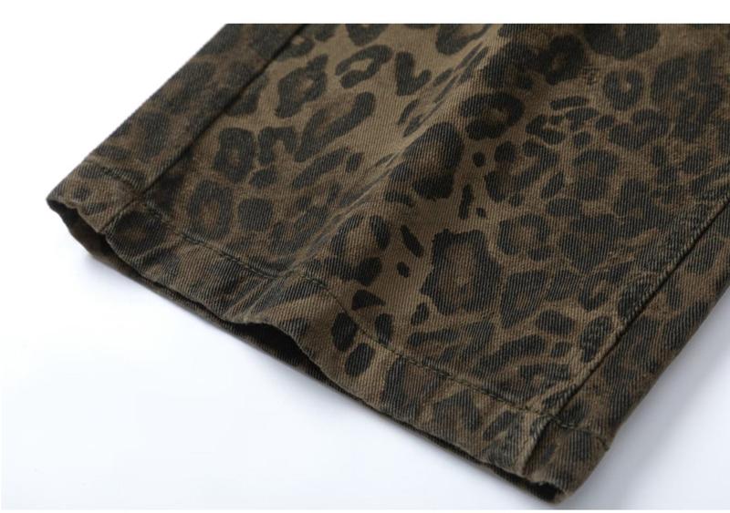 Product Introduction of 2025 New Vintage American Style Leopard Print Jeans - Loose Straight Leg Unisex Retro Pants | Trendy Casual Streetwear for Men & Women 21