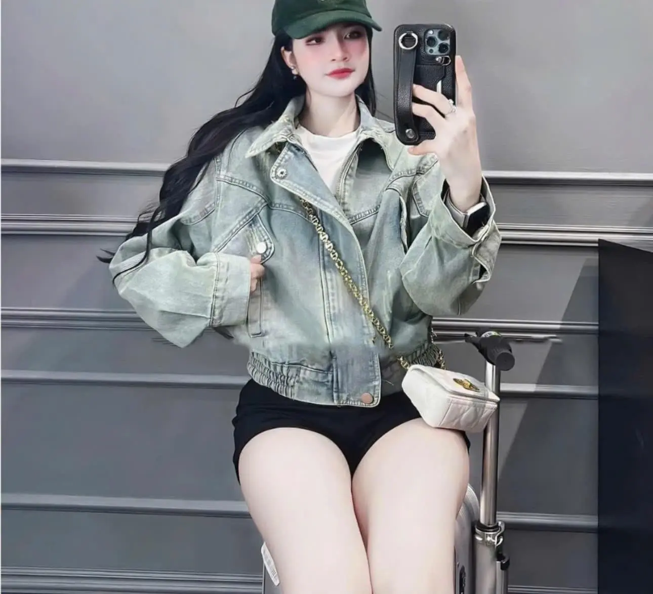 Áo khoác jean BOMBER BO EO chất đẹp _K 2418_chân ngắn BTQ2