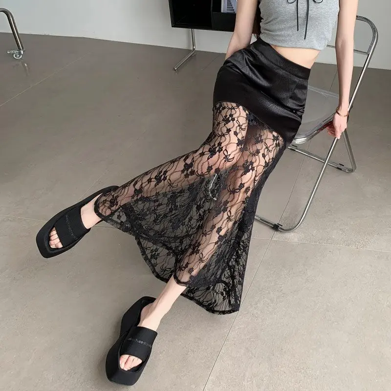 Chân Váy Hàn Quốc, Cạp Cao, Ren Đan, Thanh Lịch, Váy Dài, Thích Hợp Đi Làm, Hàng Mới Về, Mùa Hè 2023 Nữ Women 4