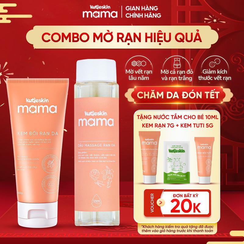 Combo Kem Rạn Da Và Dầu Rạn Da Hỗ Trợ Cải Thiện Tình Trạng Rạn Trắng Và Rạn Đỏ Hỗ Trợ Dưỡng Ẩm Và Mờ Thâm Sẹo Kutieskin Mama