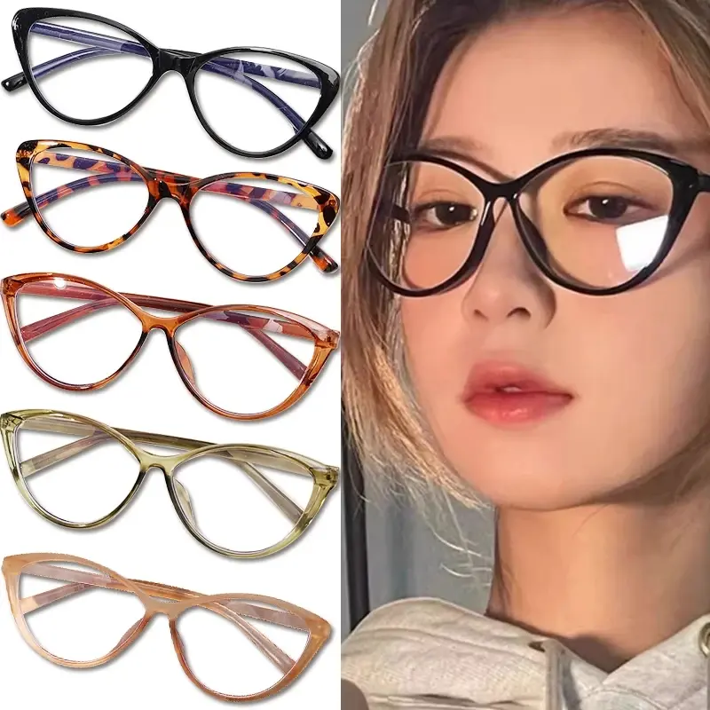 Retro Pattern Style Personalised Eyeglasses Women's Flat Triangle Cat Eye Glasses Korean Version of The Decorative Glasses