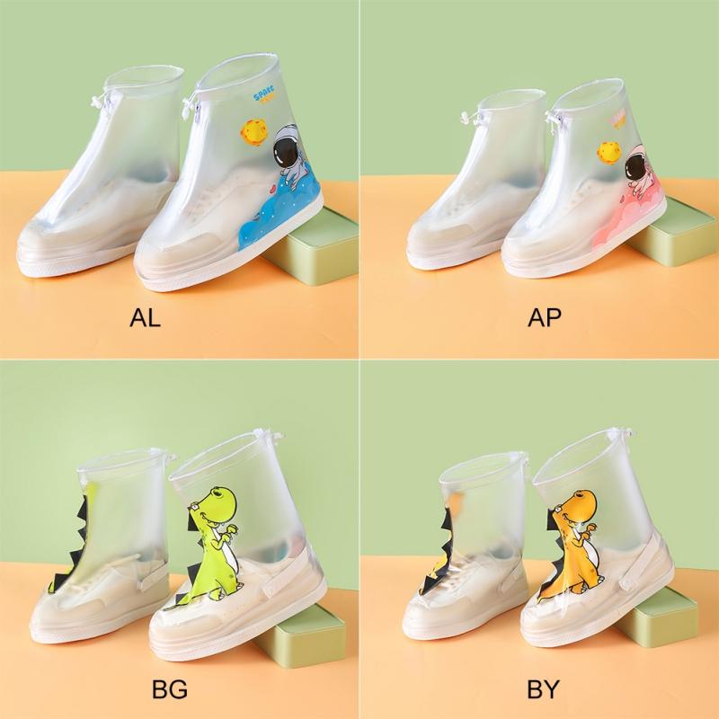 Product Introduction of 1 Set Transparent Non-slip Waterproof Rain Shoe Covers Solid Rain Shoes Kids Cartoon Dinosaur Galoshes Zip PVC Rain Shoes Cover 16