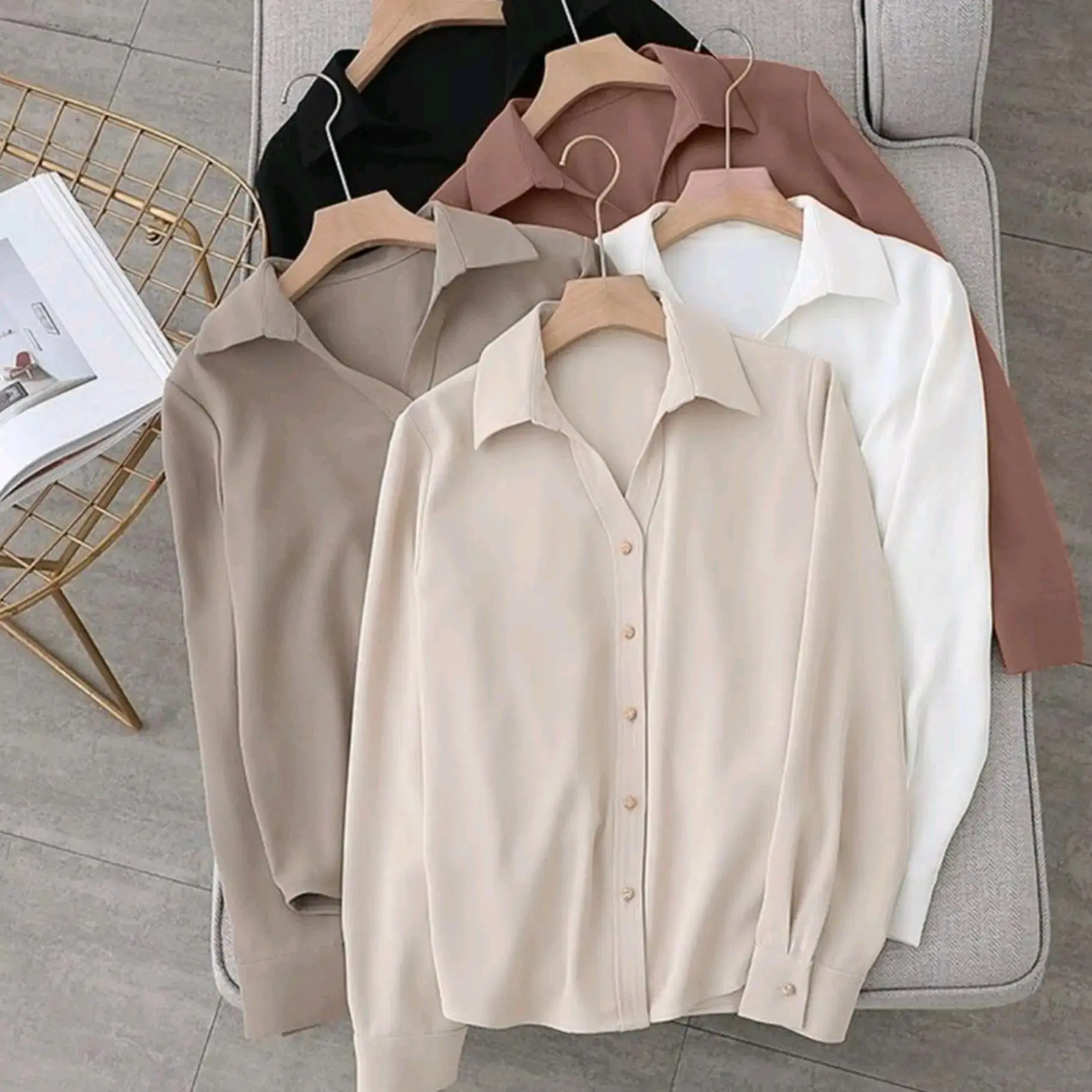 Atasan Baju Oversize Wanita Kekinian - Kemeja Polos Bahan Rayon Twill Adem Lembut Nyaman