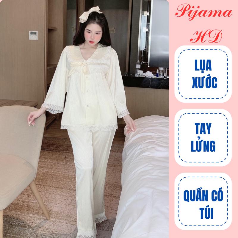 Product Introduction of [Form Rộng Áo Tay Lửng] Bộ Pijama Nữ Thiết Kế Tiểu Thư 3, Chất Liệu Lụa Xước Voi Gồm 3 Màu Đen, Hồng, Trắng Kem - PIJAMA HĐ Nhung Nho Màu Hồng 7