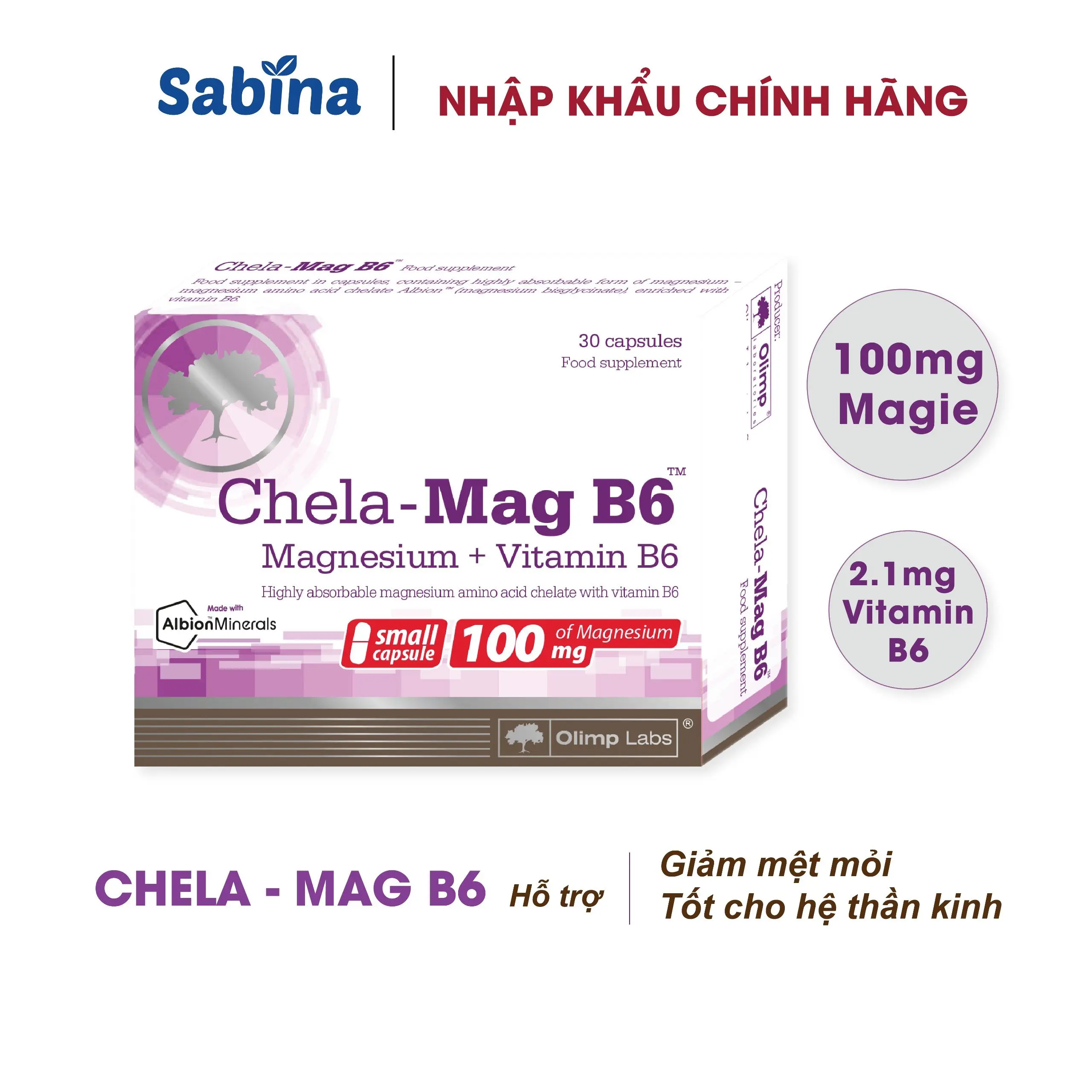 Chela-Mag B6 –Thực phẩm bảo vệ sức khỏe bổ sung Magie và Vitamin B6 hỗ trơ giảm mệt mỏi, hỗ trợ hệ thần kinh- Olimp Lab