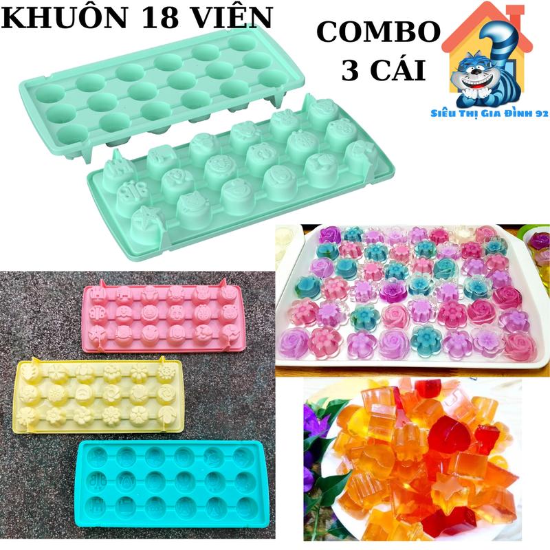 Combo 3 Cái Khuôn 18 Viên Hình Bông, Hoạt Hình, Làm Thạch Rau Câu Nhựa Duy Tân, Khay Thạch Trà Sữa, Khuôn đá