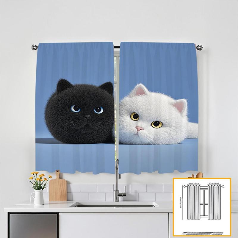 Cartoon Cat Pattern Door Curtain, 2 Counts/set Modern Casual Door Curtain, Home Decor for Living Room Bedroom Study Room 2