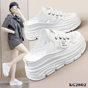 YJH Sepatu Sneakers Wedges Tinggi 6.5Cm Khaki White Yellow Uk36-40 Slop Shoes Fashion Wanita Casual Santai Ala Korea KG2802