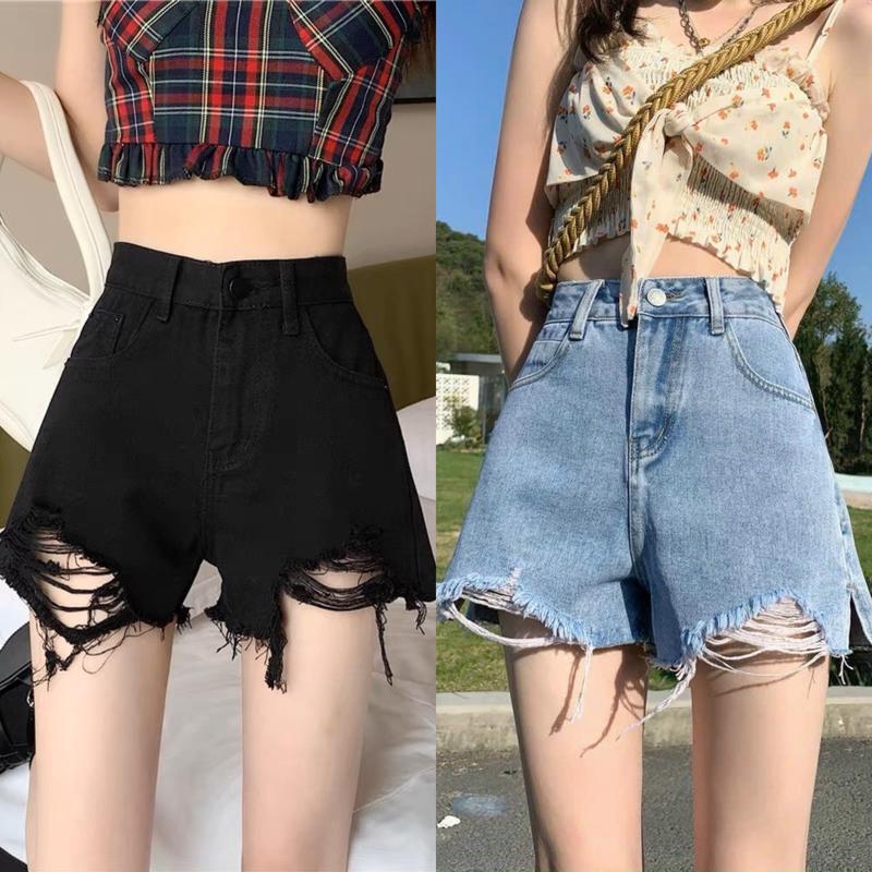  Quần short jeans nữ Rách lai tua phom rộng dành cho big size 55-90kg 4496 Pants Tua Rua Women giặt bằng nước lạnh boho quần jean 