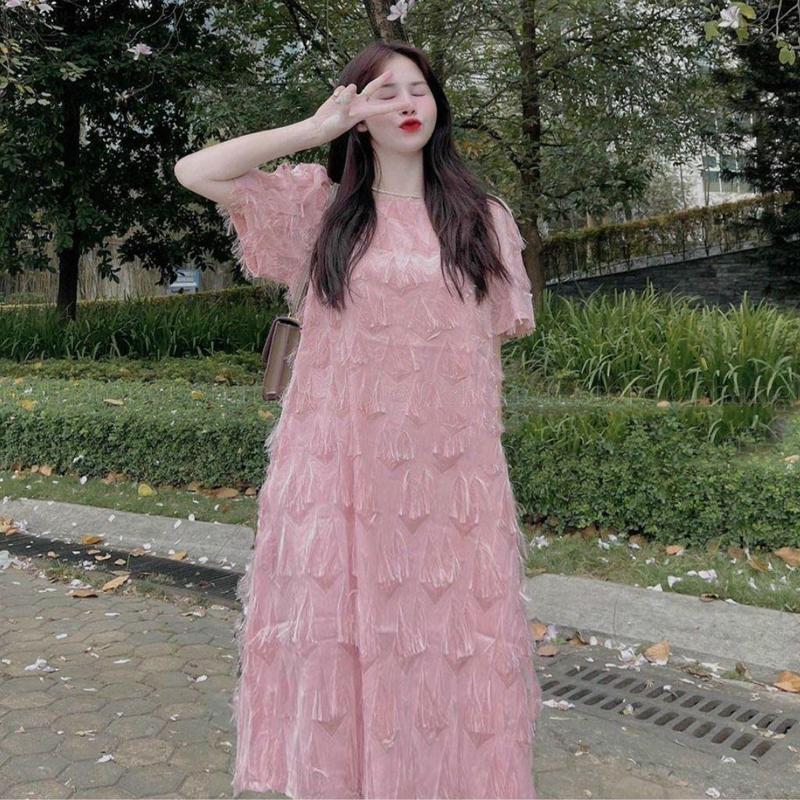  Đầm Bầu Váy Bầu Chất Liệu Tơ Hàn Dáng Xuông Dài Thời Trang Thiết Kế Dự Tiệc Xinh Xắn Freesize 50-70kg M685 Nữ Dress Women Màu Hồng vaynoel 