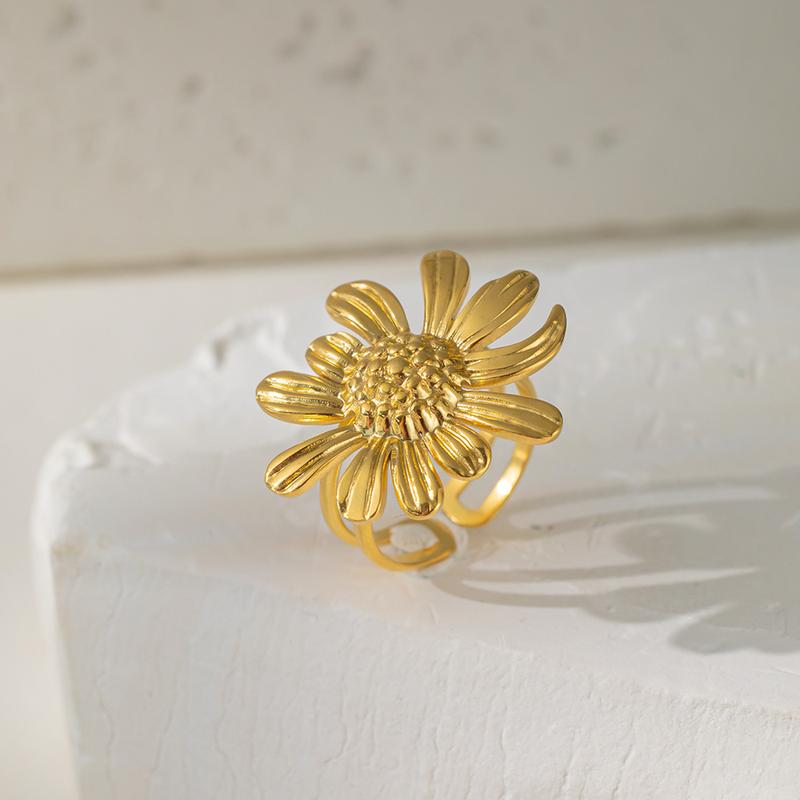 Product Introduction of Titanium steel 18k gold premium pendant necklace sunflower daisy stud earrings ring women 4