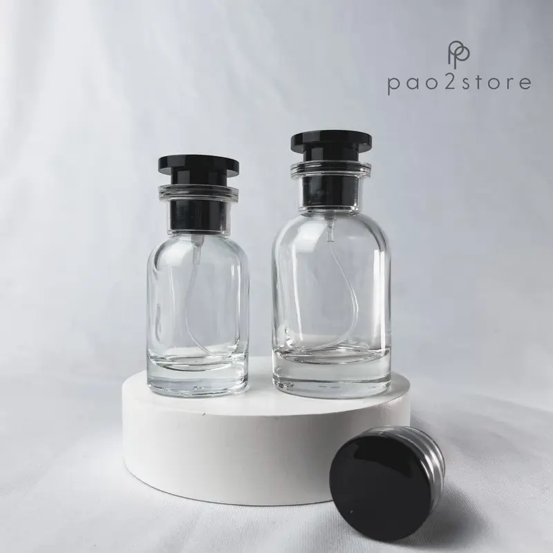 Botol Parfum Spray Ulir Kaca Tebal Clear - Tutup Hitam Isi Ulang Minyak Wangi - LVT 1
