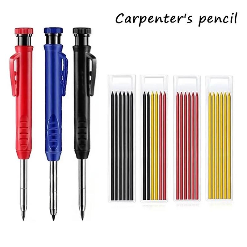 Woodworking Marker Pen Set, 3 Counts/set Long Head Deep Hole Marker Pen & Refill & Eraser, Adjustable Quick Dry Marker Pen, Professional Woodworking Marker Pen for Home and Office 6