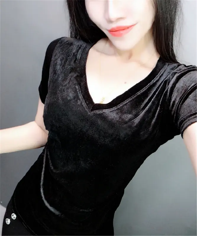 Baju Atasan Beludru premium lengan pendek Fit Melar Nyaman Simple leher V 2