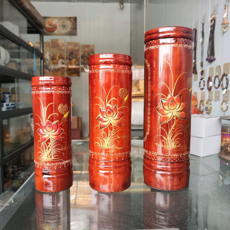  Ống Đựng Nhang Gỗ Tràm Vẽ Hoa Sen Thờ Cúng  Nhiều Mẫu  