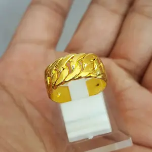 M3 Cincin Rantai Lipan Lebar Lapis Emas 24k Perhiasan Titanium Rings