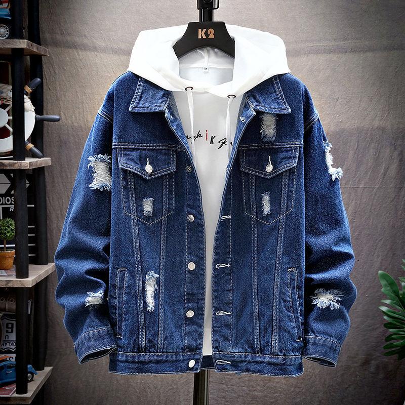 Product Introduction of Áo Khoác Denim Nam, Thời Trang Mới Mùa Xuân Và Mùa Thu, Phong Cách Hàn Quốc Thường Ngày Rách, Giặt Được, Màu Trơn 5