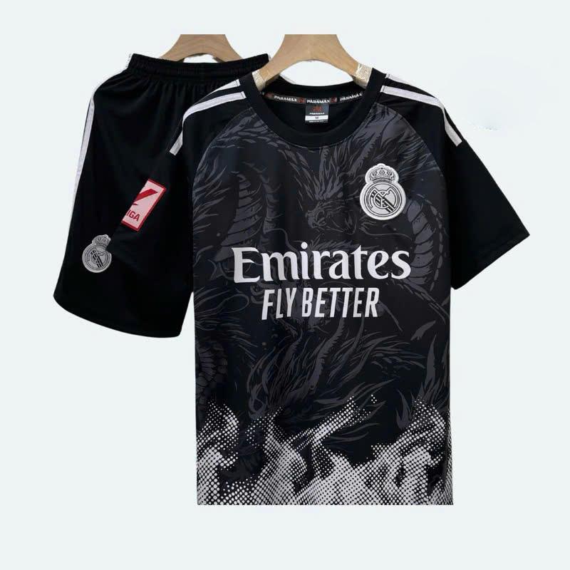 [REL-ĐLR] in tên số áo theo yêu cầu - Bộ quần áo bóng đá, đồ đá banh Real đen lửa rồng - Chất liệu Thun mè cao cấp - thông thoáng, thoáng mát