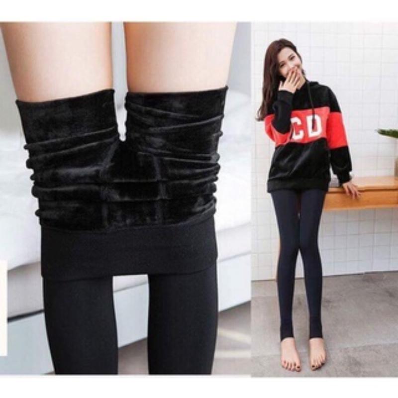 Quần Tất Nữ Lót Lông Túi Zip, Quần Tất Trơn Đen Lót Nỉ Bông Mềm Ấm Cho Bạn Nữ 3