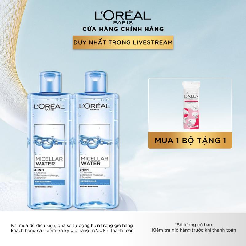 Bộ Nước tẩy trang đa năng 3-in-1 L'Oréal Paris Micellar 400mlx2 Cosmetic